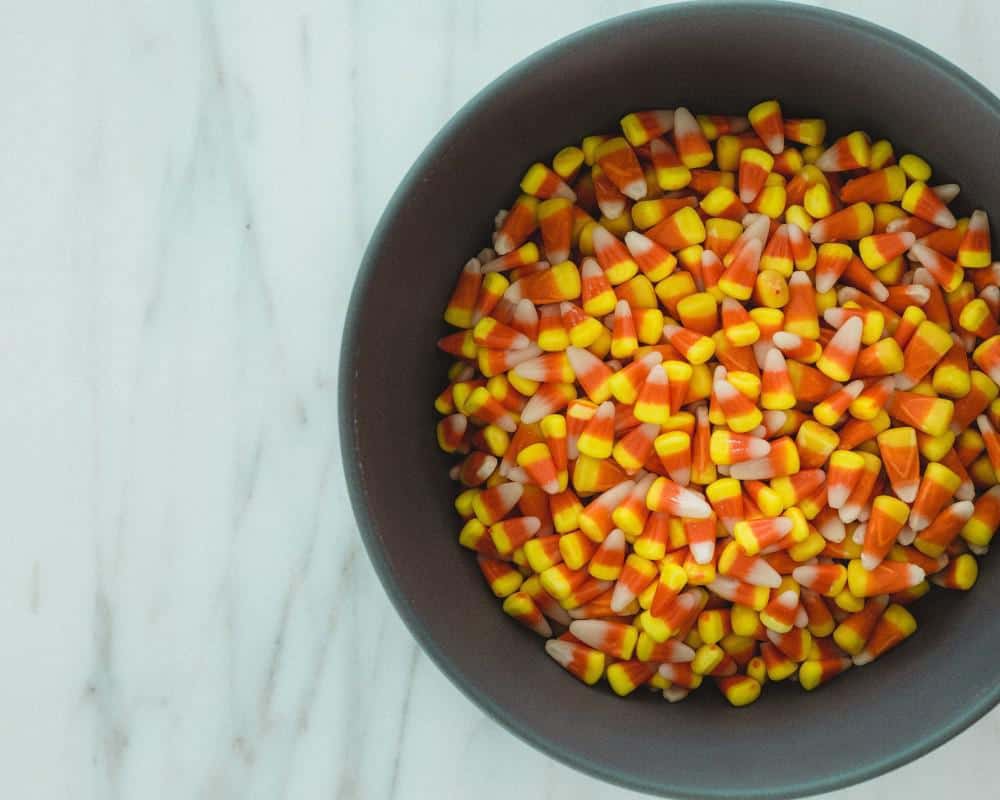bowl of candy corn halloween treats